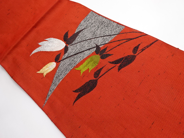 JAPANESE KIMONO / VINTAGE NAGOYA OBI / TSUMUGI / WOVEN ABSTRACT FLOWER